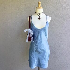 Vintage Y2K Victoria's Secret Blue Satin Slip Dress Lingerie Size Medium